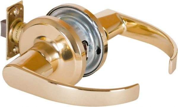 Stanley - Grade 2 Passage Lever Lockset - 2-3/8 & 2-3/4" Back Set, Keyless Cylinder, Brass Alloy, Bright Brass Finish - Benchmark Tooling