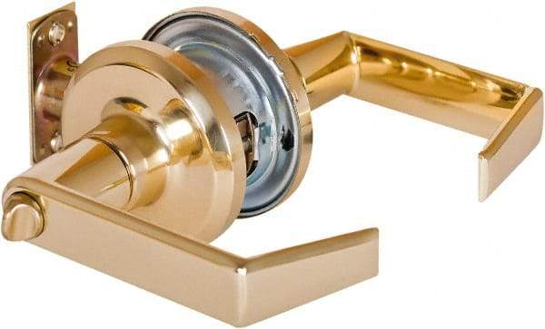 Stanley - Grade 2 Privacy Lever Lockset - 2-3/8 & 2-3/4" Back Set, Keyless Cylinder, Brass Alloy, Bright Brass Finish - Benchmark Tooling