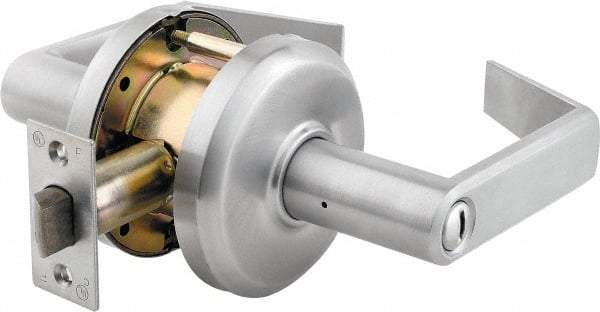 Stanley - Grade 2 Privacy Lever Lockset - 2-3/4" Back Set, Keyless Cylinder, Brass Alloy, Satin Chrome Finish - Benchmark Tooling