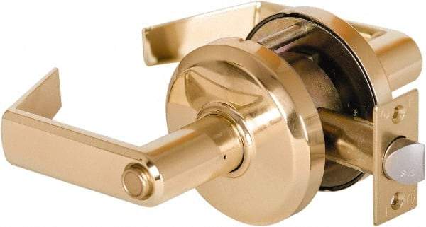 Stanley - Grade 2 Privacy Lever Lockset - 2-3/4" Back Set, Keyless Cylinder, Brass Alloy, Bright Brass Finish - Benchmark Tooling