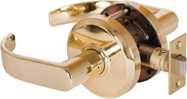 Stanley - Grade 2 Passage Lever Lockset - 2-3/4" Back Set, Keyless Cylinder, Brass Alloy, Bright Brass Finish - Benchmark Tooling