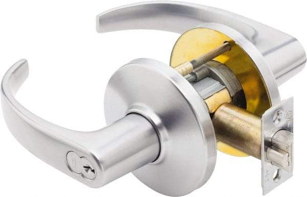 Best - Grade 1 Passage Lever Lockset - 2-3/4" Back Set, Keyless Cylinder, Brass Alloy, Satin Chrome Finish - Benchmark Tooling