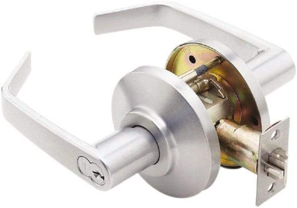 Best - Grade 2 Storeroom Lever Lockset - 2-3/4" Back Set, Key In Lever Cylinder, Brass Alloy, Satin Chrome Finish - Benchmark Tooling