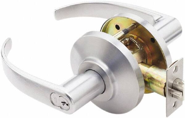 Best - Grade 2 Storeroom Lever Lockset - 2-3/4" Back Set, Key In Lever Cylinder, Brass Alloy, Satin Chrome Finish - Benchmark Tooling