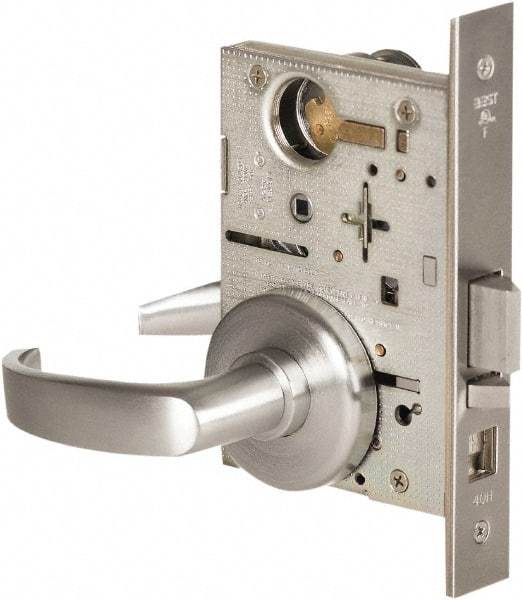 Best - Grade 1 Office Lever Lockset - 2-3/4" Back Set, Keyless Cylinder, Brass Alloy, Satin Chrome Finish - Benchmark Tooling