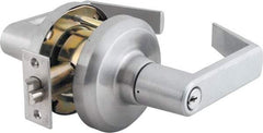 Stanley - Grade 1 Storeroom Lever Lockset - 2-3/4" Back Set, Key In Lever Cylinder, Brass Alloy, Satin Chrome Finish - Benchmark Tooling