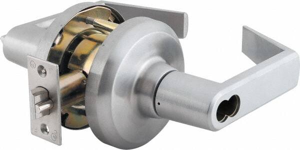 Stanley - Grade 1 Entrance Lever Lockset - 2-3/4" Back Set, Key In Lever Cylinder, Brass Alloy, Satin Chrome Finish - Benchmark Tooling