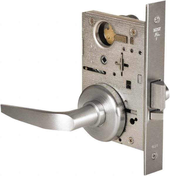 Stanley - Grade 1 Storeroom Lever Lockset - 2-3/4" Back Set, Best SFIC Cylinder, Brass Alloy, Satin Chrome Finish - Benchmark Tooling