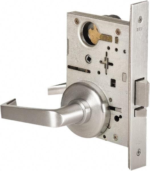 Stanley - Grade 1 Storeroom Lever Lockset - 2-3/4" Back Set, Best SFIC Cylinder, Brass Alloy, Satin Chrome Finish - Benchmark Tooling