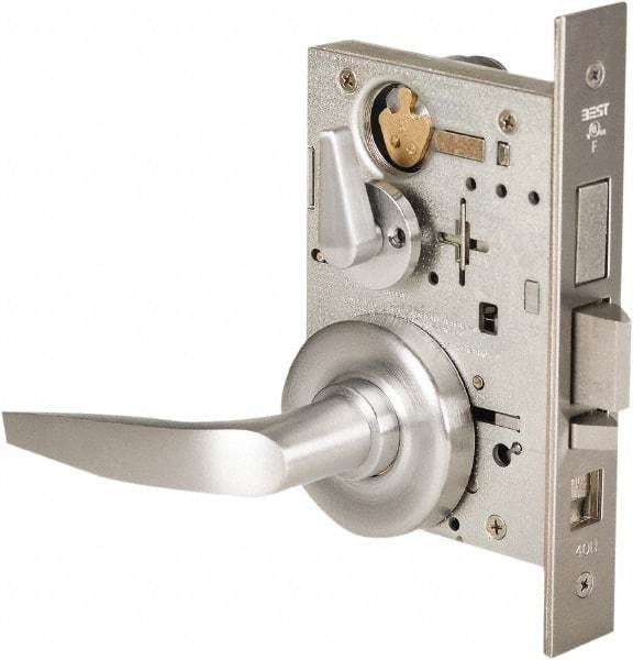 Stanley - Grade 1 Office Lever Lockset - 2-3/4" Back Set, Best SFIC Cylinder, Brass Alloy, Satin Chrome Finish - Benchmark Tooling