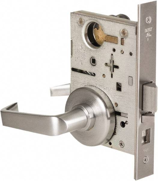 Stanley - Grade 1 Office Lever Lockset - 2-3/4" Back Set, Best SFIC Cylinder, Brass Alloy, Satin Chrome Finish - Benchmark Tooling