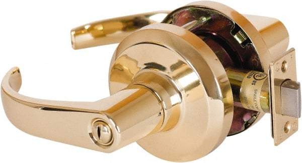 Stanley - Grade 1 Privacy Lever Lockset - 2-3/4" Back Set, Keyless Cylinder, Brass Alloy, Bright Brass Finish - Benchmark Tooling