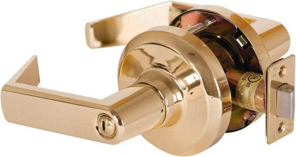 Stanley - Grade 1 Privacy Lever Lockset - 2-3/4" Back Set, Keyless Cylinder, Brass Alloy, Bright Brass Finish - Benchmark Tooling