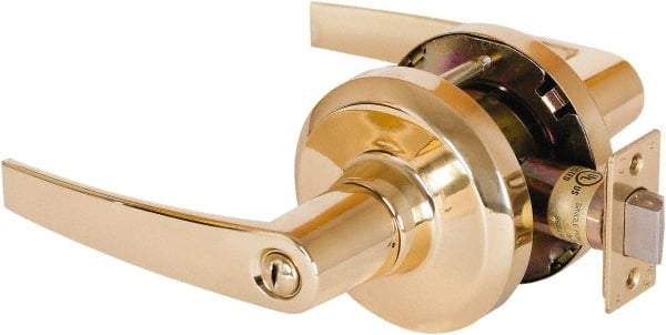 Stanley - Grade 1 Privacy Lever Lockset - 2-3/4" Back Set, Keyless Cylinder, Brass Alloy, Bright Brass Finish - Benchmark Tooling