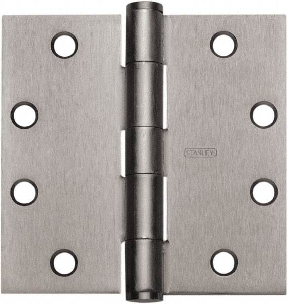 Stanley - 4-1/2" Long x 4-1/2" Wide Carbon Alloy Steel Full Mortise Hinge - Prime Coat Gray Finish, 5 Knuckles, 8 Holes - Benchmark Tooling