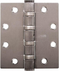 Stanley - 4-1/2" Long x 4" Wide 304 Stainless Steel Full Mortise Hinge - Satin Stainless Steel Finish, 5 Knuckles, 8 Holes - Benchmark Tooling