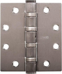 Stanley - 5" Long x 5" Wide Carbon Alloy Steel Full Mortise Hinge - Satin Chrome Plated Finish, 5 Knuckles, 8 Holes - Benchmark Tooling