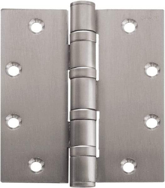 Stanley - 5" Long x 5" Wide Carbon Alloy Steel Full Mortise Hinge - Satin Chrome Plated Finish, 5 Knuckles, 8 Holes - Benchmark Tooling