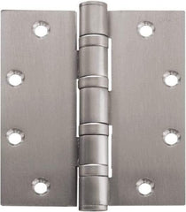 Stanley - 5" Long x 5" Wide Carbon Alloy Steel Full Mortise Hinge - Bright Brass Plated Finish, 5 Knuckles, 8 Holes - Benchmark Tooling