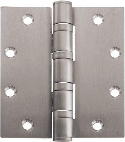 Stanley - 5" Long x 4-1/2" Wide Carbon Alloy Steel Full Mortise Hinge - Satin Chrome Plated Finish, 5 Knuckles, 8 Holes - Benchmark Tooling