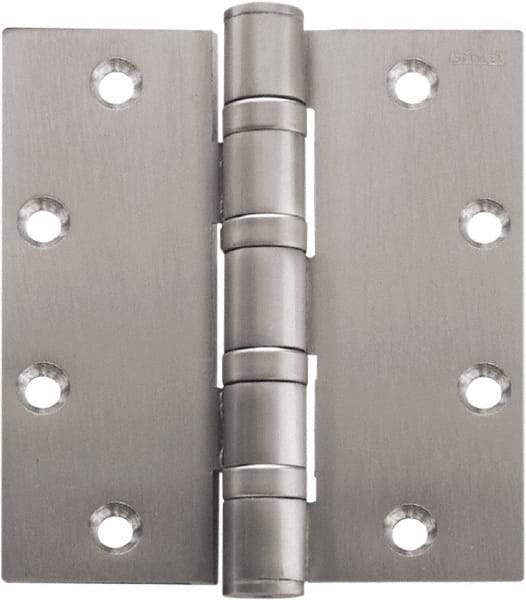 Stanley - 5" Long x 4-1/2" Wide Carbon Alloy Steel Full Mortise Hinge - Bright Brass Plated Finish, 5 Knuckles, 8 Holes - Benchmark Tooling