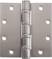 Stanley - 4-1/2" Long x 4" Wide Carbon Alloy Steel Full Mortise Hinge - Satin Chrome Plated Finish, 5 Knuckles, 8 Holes - Benchmark Tooling