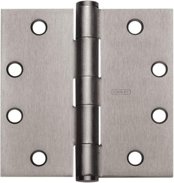 Stanley - 4" Long x 4" Wide 304 Stainless Steel Full Mortise Hinge - Satin Stainless Steel Finish, 5 Knuckles, 8 Holes - Benchmark Tooling