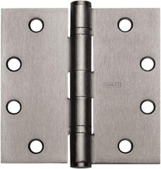 Stanley - 4" Long x 3-1/2" Wide Carbon Alloy Steel Full Mortise Hinge - Satin Chrome Plated Finish, 5 Knuckles, 8 Holes - Benchmark Tooling