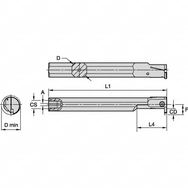 Kennametal - 5/8" Min Bore Diam, 125mm OAL, 1/2" Shank Diam, A-EVE Indexable Boring Bar - 1" Max Bore Depth, EG0200M02P02 Insert - Benchmark Tooling