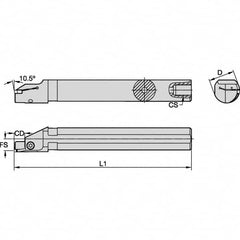 Kennametal - 33mm Min Bore Diam, 250mm OAL, 1-1/4" Shank Diam, A-EVS-A Indexable Boring Bar - 12mm Max Bore Depth, EG0300M03P02 Insert - Benchmark Tooling