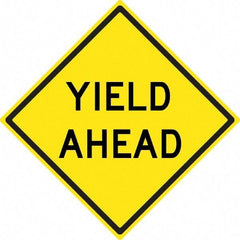 NMC - "Yield Ahead", 24" Wide x 24" High, Aluminum Stop & Yield Signs - 0.08" Thick, Black on Yellow, High Intensity Reflectivity, Diamond, Post Mount - Benchmark Tooling