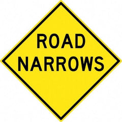 NMC - "Road Narrows", 30" Wide x 30" High, Aluminum Traffic Control Signs - 0.08" Thick, Black on Yellow, High Intensity Reflectivity, Diamond, Post Mount - Benchmark Tooling