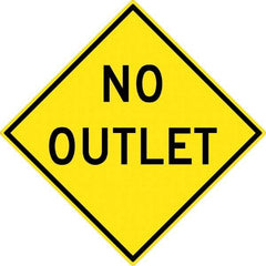 NMC - "No Outlet", 30" Wide x 30" High, Aluminum Traffic Control Signs - 0.08" Thick, Black on Yellow, High Intensity Reflectivity, Diamond, Post Mount - Benchmark Tooling