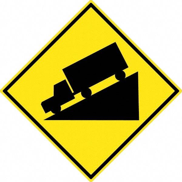 NMC - "Truck", 30" Wide x 30" High, Aluminum Traffic Control Signs - 0.08" Thick, Black on Yellow, High Intensity Reflectivity, Diamond, Post Mount - Benchmark Tooling