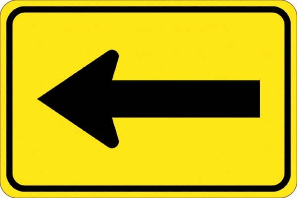 NMC - "Left Arrow", 30" Wide x 30" High, Aluminum Traffic Control Signs - 0.08" Thick, Black on Yellow, High Intensity Reflectivity, Diamond, Post Mount - Benchmark Tooling