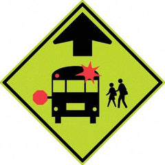 NMC - "School Bus", 30" Wide x 30" High, Aluminum Warning & Safety Reminder Signs - 0.08" Thick, Red & Black on Yellow, Diamond Grade Reflectivity, Diamond, Post Mount - Benchmark Tooling