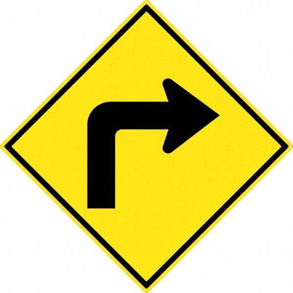 NMC - "Right Turn Arrow", 30" Wide x 30" High, Aluminum Traffic Control Signs - 0.08" Thick, Black on Yellow, High Intensity Reflectivity, Diamond, Post Mount - Benchmark Tooling