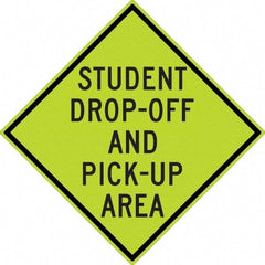 NMC - "Student Pick Up Area", 30" Wide x 30" High, Aluminum Warning & Safety Reminder Signs - 0.08" Thick, Black on Yellow, Diamond Grade Reflectivity, Diamond, Post Mount - Benchmark Tooling