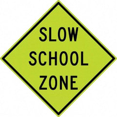 NMC - "Slow School Zone", 30" Wide x 30" High, Aluminum Traffic Control Signs - 0.08" Thick, Black on Yellow, Diamond Grade Reflectivity, Diamond, Post Mount - Benchmark Tooling