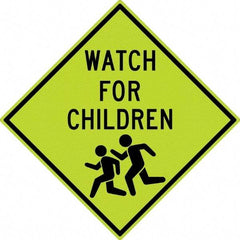 NMC - "Watch For Children", "Children Running", 30" Wide x 30" High, Aluminum Warning & Safety Reminder Signs - 0.08" Thick, Black on Yellow, Diamond Grade Reflectivity, Diamond, Post Mount - Benchmark Tooling