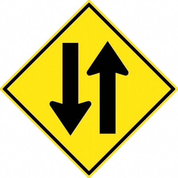 NMC - "Up and Down Arrow", 30" Wide x 30" High, Aluminum Traffic Control Signs - 0.08" Thick, Black on Yellow, High Intensity Reflectivity, Diamond, Post Mount - Benchmark Tooling