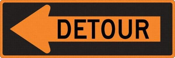 NMC - "Left Detour Inside", 30" Wide x 30" High, Aluminum Traffic Control Signs - 0.08" Thick, Black on Orange, High Intensity Reflectivity, Diamond, Post Mount - Benchmark Tooling