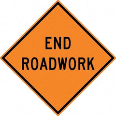 NMC - "End Roadwork", 30" Wide x 30" High, Aluminum Traffic Control Signs - 0.08" Thick, Black on Orange, High Intensity Reflectivity, Diamond, Post Mount - Benchmark Tooling