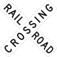 NMC - "Railroad Crossing", 48" Wide x 48" High, Aluminum Traffic Control Signs - 0.08" Thick, Black on White, High Intensity Reflectivity, Square, Post Mount - Benchmark Tooling