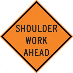 NMC - "Shoulder Work Ahead", 30" Wide x 30" High, Aluminum Construction Roadway Signs - 0.08" Thick, Black on Orange, High Intensity Reflectivity, Diamond, Post Mount - Benchmark Tooling