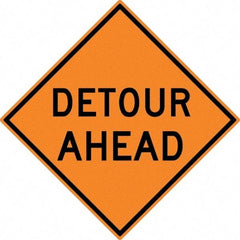 NMC - "Detour Ahead", 30" Wide x 30" High, Aluminum Construction Roadway Signs - 0.08" Thick, Black on Orange, High Intensity Reflectivity, Diamond, Post Mount - Benchmark Tooling