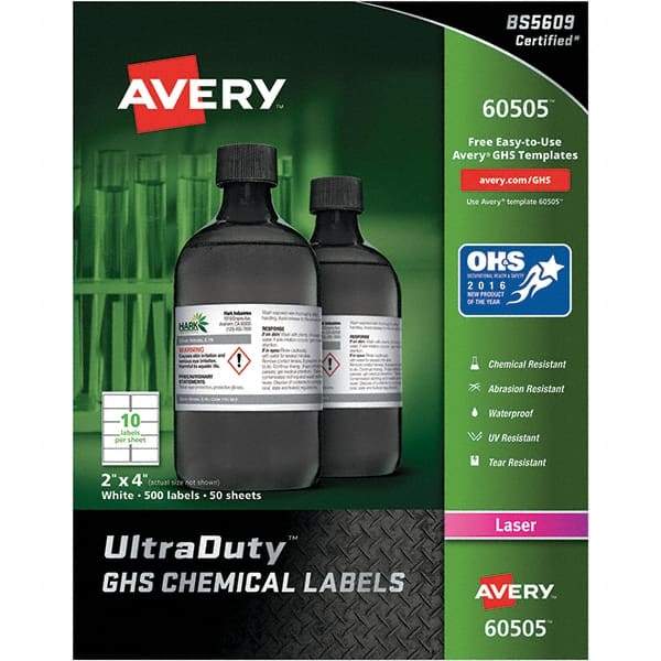 AVERY - 4" Long, White Paper Laboratory Label - For Laser Printers - Benchmark Tooling