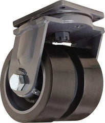 Hamilton - 10" Diam x 4" Wide x 13" OAH Top Plate Mount Dual Swivel Caster - Polyurethane Mold on Forged Steel, 13,000 Lb Capacity, Tapered Roller Bearing, 8-1/2 x 8-1/2" Plate - Benchmark Tooling