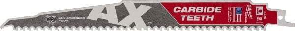 Milwaukee Tool - 9" Long x 1" Thick, Bi-Metal Reciprocating Saw Blade - Tapered Profile, 5 TPI, Toothed Edge, Universal Shank - Benchmark Tooling