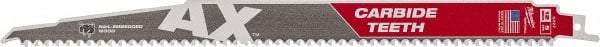 Milwaukee Tool - 12" Long x 1" Thick, Bi-Metal Reciprocating Saw Blade - Tapered Profile, 5 TPI, Toothed Edge, Universal Shank - Benchmark Tooling